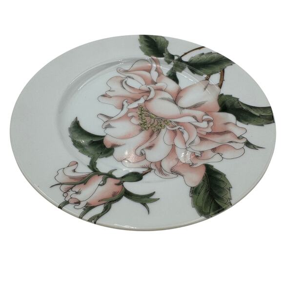Vintage Salad Plates in Summer Rose by Fitz and Floyd set of 4, 7.5" Peach Green - Picture 2 of 7